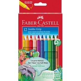 FABER-CASTELL 110912 Jumbo Grip Colouring Pencils, Set of 12, Triangular, Shatterproof, for Children and Adults