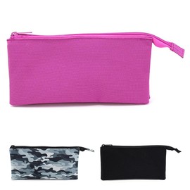 Fashion Stationery Pink Triple Pocket Pencil Case Flat Zipper Pencil Pouch for Boys Girls Teenagers (Pink)