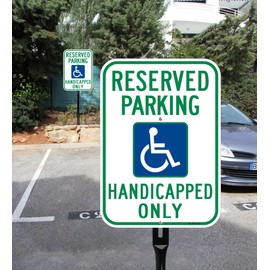 2Pack Large Reserved Parking Sign 52" Metal Stakes, Handicap Parking Sign with Picture of Wheelchair, 14"x10" Reflective Aluminum