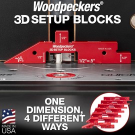 Woodpeckers 3D Setup Blocks, 7 Piece Set, Aluminum, USA Made, 4 Ways to Meaure on each Block, Router & Table Saw Gauge Blocks, Router Bit Height Gauge - 3D-SUB7