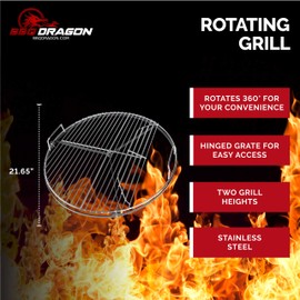 BBQ Dragon 22 Inch Rotating Grill Grate – Hinged Cooking Surface for Easy Charcoal Access – Heavy Duty 360° Round Rotating Grate Replacement – Fits Weber Kettle & Other Charcoal Grills