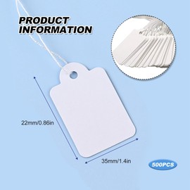 Price Labels Tags with String 500 Pcs, 35 * 22mm Price Luggage Tag Paper for Display White Clothes Prices Strung Tags for Jewelry Clothing