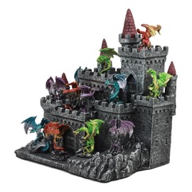Medieval Mini Dragons Guarding King's Landing Castle Fortress Display Statue Set