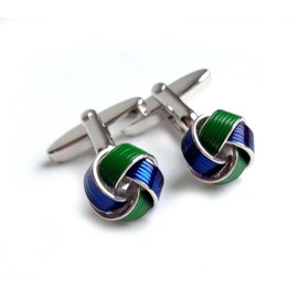 Enamel Knot Cufflinks Silver Blue Green Made in Germany + Gift Box, Brass Brass enamel