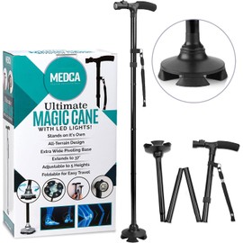 Bastón Plegable con Luz Led - Bastón Mágico Original con Luz LED para moverse más fácilmente en la oscuridad, bastones para hombres, bastones ajustables plegables con pies de goma para hombres y mujeres