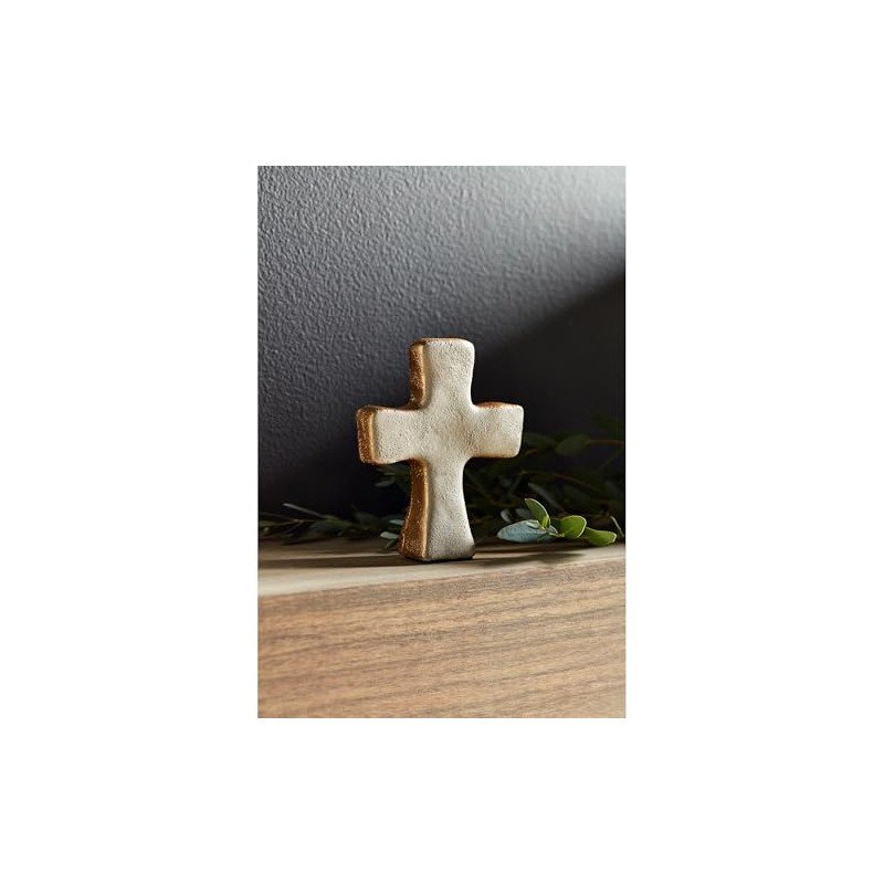 Mud Pie Concrete and Gold Cross Table SITTERS, Gray