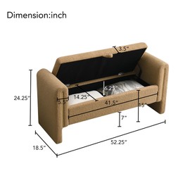 KEIKI 52” Teddy Bedroom Bench, Storage Bench Ottoman End of Bed Bench with Armrest, for Bedroom, Entryway, Closet, Coffee