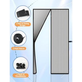 BHCORNER Screen Door Mesh with Full Strip Magnets, Screen Size 36 x 81 Inch, Fit Door Size 34 x 80 Inch Full Frame Seal Fiberglass Bug Net for Doorway Heavy Duty, Pet and Kid Friendly