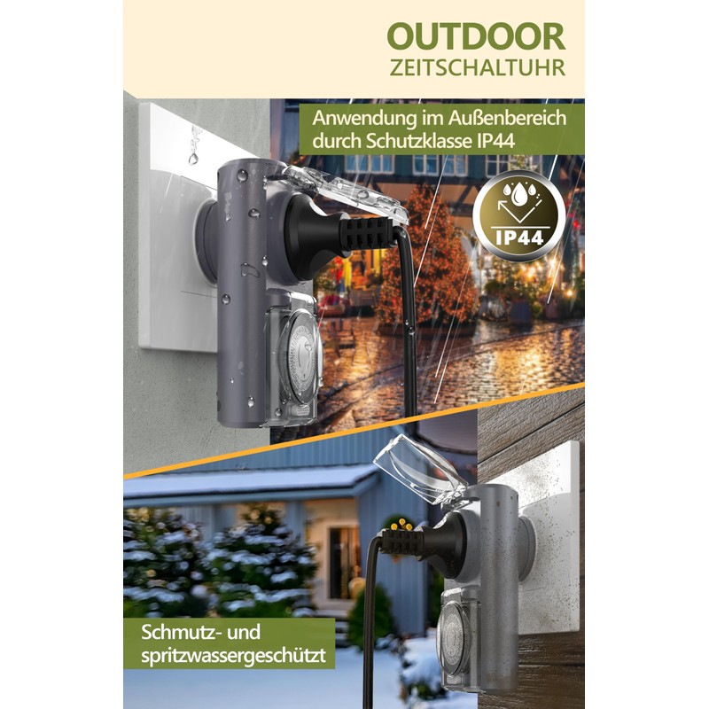 4smile Outdoor Timer, Set of 3, Mechanical IP44 Timer Socket,