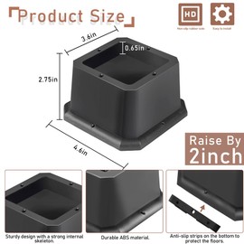 shouwuhho Furniture Risers 2 Inch, Adjustable Bed Risers Elevation in Heights 2 Inch for Couch, Sofa, Table, Chair, Raisers Support up to 6,000 lbs, Black, 4 Pack