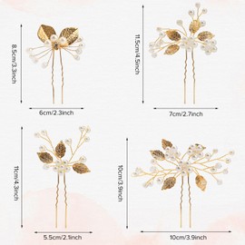 6 PCS Gold Bridal Wedding Hair Pins, Gold Leaf Wedding Hair Pins, Decorative Hair Pins, Bridal Hair Pins, Pearl Hair Pins Clips, Leaves Style Bridal Hair Pin Flower Pins for Wedding for Women Girls
