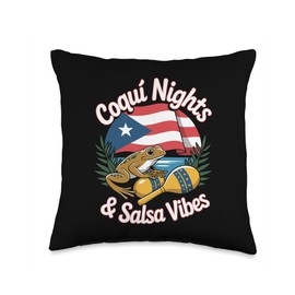 Salsa Maraca Coqui Frog Puerto Rico Puerto Rican Throw Pillow