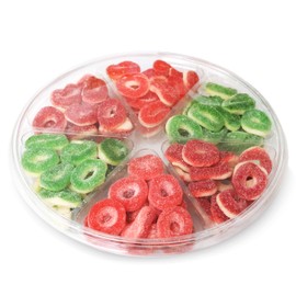 Sarah's Candy Factory Gummy Rings with Assorted Fruit Flavored Strawberry, Apple, Watermelon Rings and Cherry Rings Variety Pack of Candies, in Tray, 1.3 Lbs