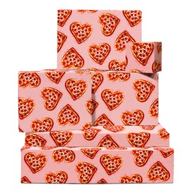 CENTRAL 23 Pizza Wrapping Paper - 6 Sheets Of Gift Wrap For Men Women - Pink Heart Pizza - For Birthday Anniversary Valentines Day - Comes With Stickers