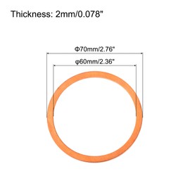 QUARKZMAN Pack of 2 Flat Copper Seals, 60 x 70 x 2 mm Copper Improved Flat Metric Sealing Ring Seals for Hydraulic Fittings Screw Bolt Nut Electronic Repair
