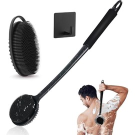 Set de cepillos corporales y de baño de silicona, cepillo de espalda de mango largo, cepillo de baño, cepillo para champú, cepillo facial, gancho grat