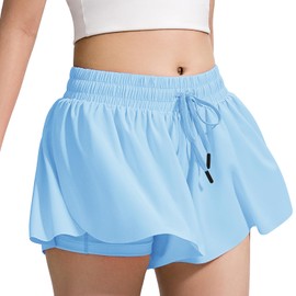 BOOPH - Pantalones cortos deportivos con bolsillos interiores para niñas, correr, tenis y deportes, Azul, 9-10 Años