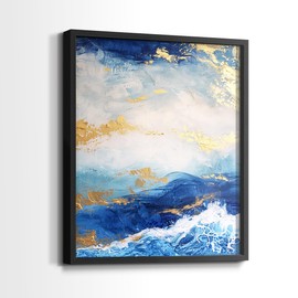 Renditions Gallery Set of 3 Peel & Stick Framed Prints, Abstract Wall Art, Textured Golden Spiral Design Wall Decor, Re-Stickable - Ready to Hang - 16"x20" - Black Frame LT597