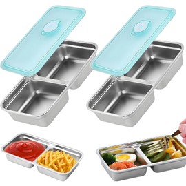 Nailmee Stainless Steel Snack Containers, 2 PCS Grab and Go Double Compartment Reusable Snack Containers with Lids, Food Lunch Meal Container, Food Snack Boxs for Travel, Office, Picnic