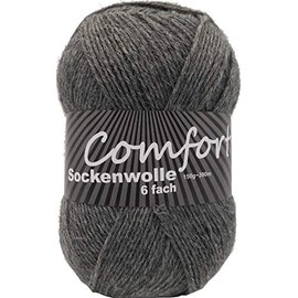 6-Ply Sock Wool, Plain Colour, 150 g, Knaul, 375 m Length for Particularly Warm Socks, Soft, Cuddly Soft Grip, Colour: (Dark Grey)