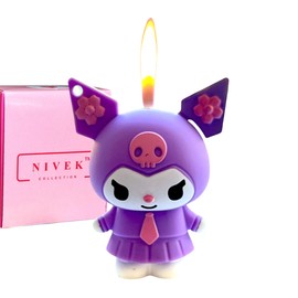 NIVEK Kuromi Y2K Lighter Flame 3D Japanese Keychain Jester Character Kawaii Refillable Cool Lighters (Purple Tie)
