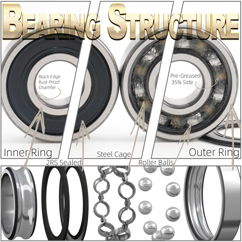 FUSHIBEARING 6200 2RS Ball Bearings 10x30x9 mm, Pre-Lubricated ABEC 5