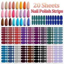 SILPECWEE 20 Sheets Dark Solid Color Nail Wraps for Women Nail Polish Strips Gel Nail Strips Self Adhesive Nail Sticker Fingernail Stickers Stick on Nails Accessories with 1pc Nail File