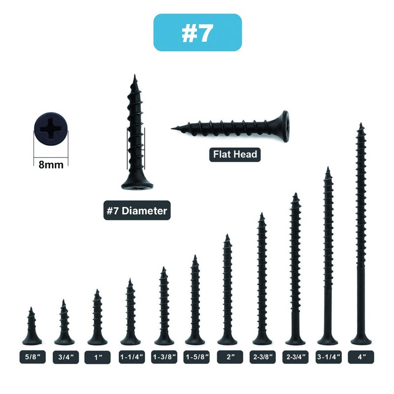 #7 x 3/4" Wood Screw 50PCS Black Phosphate Coated Stainless