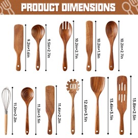 Wooden Spoons for Cooking, 11Pcs Wooden Kitchen Utensil Set, Natural Teak Wood Spatula Spurtles Salad Fork Spoon Set for Non-Stick Pans Cookware Kitchen Tools As Seen On TV