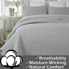 Brandream Quilt Set Twin Size Cotton Matelasse Coverlet Set Light Gray Farmhouse Bedding Scalloped Bedspreads 2-Piece