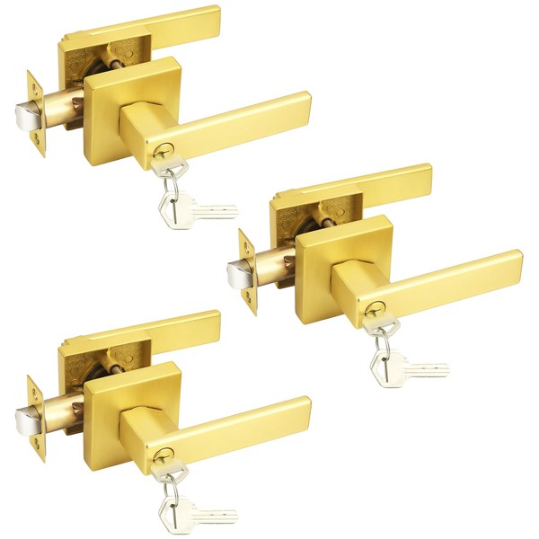 Probrico Entry Door Levers Gold with Different Keys, Heavy Duty