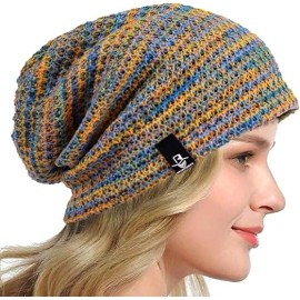 FORBUSITE Women's Slouchy Beanie Knit Beret Skull Cap Baggy Winter Summer Hat - PURPLE/YELLOW/WHITE