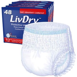 LivDry Adult XXL Incontinence Underwear, Extra Comfort Absorbency, Leak Protection, XX-Large, 48-Pack