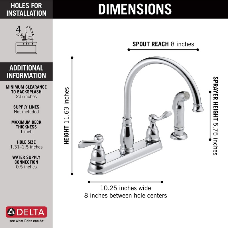 Delta Windemere Chrome Kitchen Faucet with Side Sprayer, Traditional 4