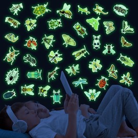 Glow in The Dark Insect Wall Stickers, Lifelike Insect Wall Decals, Butterfly Dragonfly Moth Spider Beetle Ladybug Stickers, Kids Teens Room Nursery Bedroom Living Kitchens Home Wall Decor