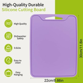 Silicone Cutting Board for Kitchen, 11.8''x 8.6'' Flexible Cutting Boards, BPA Free Non Slip Cutting Mat for Meat, Vegetables and Fruit with Easy Grip Handle, Dishwasher Safe(Purple)