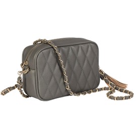 Mabel London Womens Quilted Cross-body Small Bag with Long Metal Embelishment Chain Strap - Tasseled and Trendy - Faye (Design 2 - Maroon)