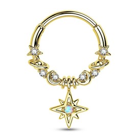 Oufer 16G Galactic Star Dangle Septum Ring - Color: gold, Size: 10mm