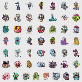 Cartoon Monster Stickers for Party Favors,50 PCS Zombie Cute Style Scrawl Stickers for Water Bottle Laptop Phone Luggage Guitar Bicycle,Waterproof Vinyl Stickers for Teens Girls Children