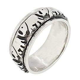 TreasureBay Solid 925 Sterling Silver Elephant Design Rotating Stress Relief Ring 8.5mm, Sterling Silver