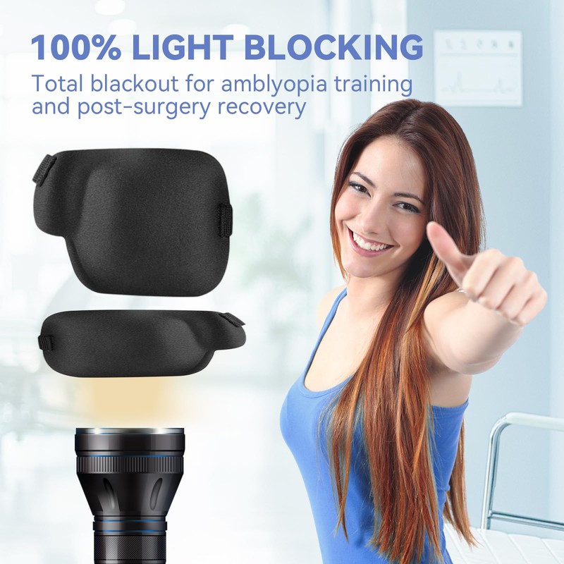 2 Packs Black Eye Patch for Adults & Kids, Adjustable