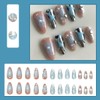 24 Pcs Silver Brown Press on Nails Short Almond Nail