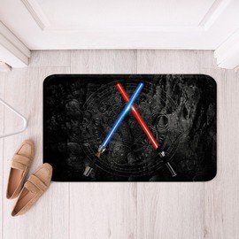 Lightsaber Bathroom Rug,3D Neon Blue Red Non Slip Bath Mat Geometric Sun Moon Round Shaggy Absorbent Floor Mat Kids Boys Girls Fashion Vintage Stone Wall Bath Indoor Doormat Decor,Black,20"x32"