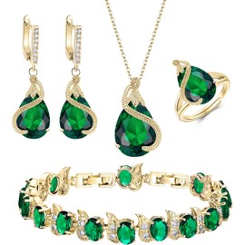 EVER FAITH Boda Sets de Joyería Cristal Zirconia Cúbica Piedra Natal Gota de Agua Collar Arete Set para Novia Regalo para cumpleaños/Día de la Madre/Navidad