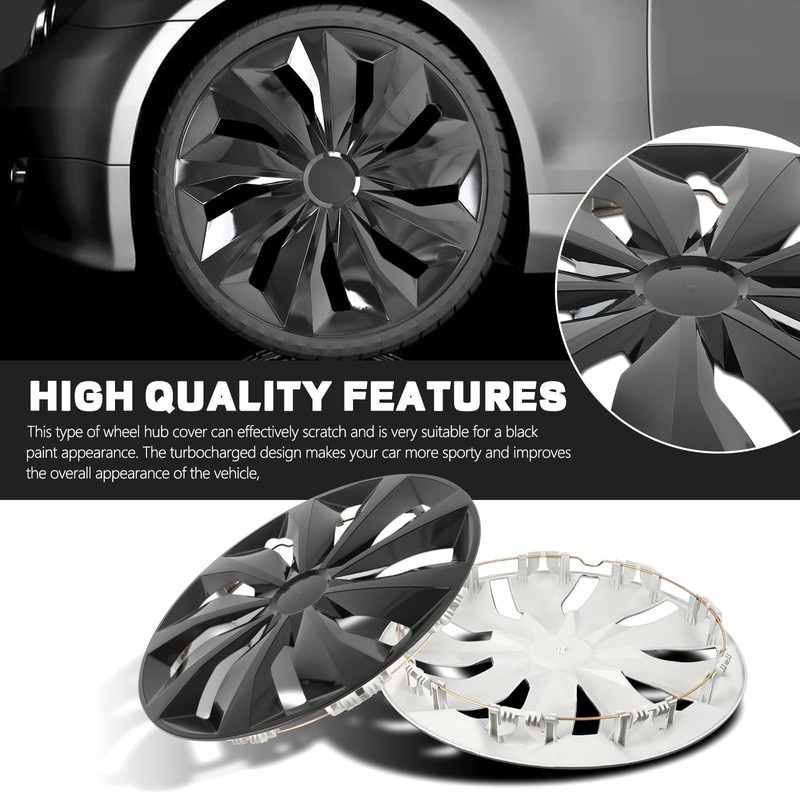 DREAMIZER Glossy Black 15" Hubcaps Replacement,4Pcs Universal R15 Hub Caps