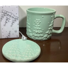 Temptations Frosty Forest Mint 16 oz. Mug Ornament Lid w/Gift Box Winter Trees