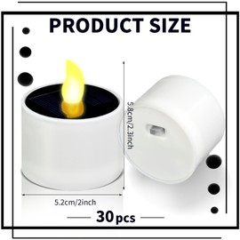 LECEHIVO 30 Pcs Solar Power Tea Lights Reusable Flameless Candle 2.3 x 2 inch Waterproof LED Tea Light Candles for Garden Lantern Camping Party Outdoor Home Decor