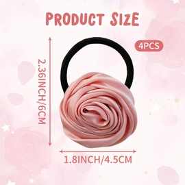 4Pcs Pink Rose Hair Ties for Women,Mother’s Day Elastic Hair Tie,Spring Flower Hair Ropes,Mother’s Day Gift Girls Hair Accessories for Thick/Thin Ponytail Holder(Pink)