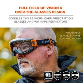 Ergodyne Skullerz Modi Protective OTG Safety Goggle, Indirect Venting, Anti Fog, Scratch Resistant​, Adjustable Fabric Strap