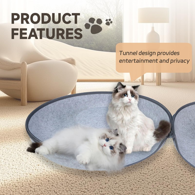 iCAGY Large Cat Tunnel Bed Toys for Indoor Cats (Grey,